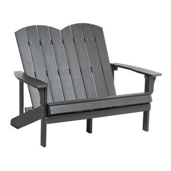 Banco De Exterior 2 Plazas Muebles De Jardín De Madera Plástica Tradicional Gris Oscuro Adirondack