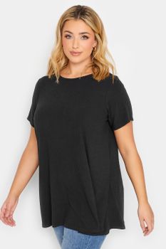 Camiseta Canalé Negra Con Vuelo, Mujer Curvy Y Tallas Grandes, Yours