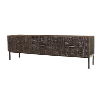 Mueble Tv En Madera De Mango Y Patas De Metal Nogal Oscuro