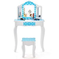 tocador infantil 2 en 1 con taburete espejo plegable triple y cajon dot blue negro 5 cm