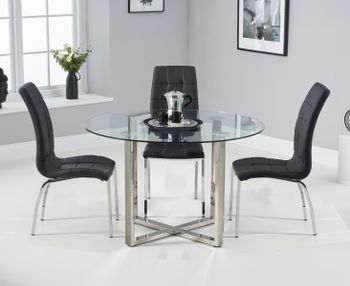 Vaso 120cm Round Glass Dining Table with Calgary Chairs - Brown, 4 Chairs
