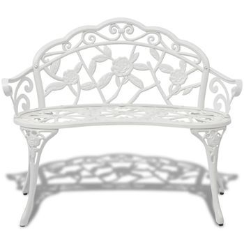 Banco De Jardín | Banco De Exterior | Silla De Jardín De Aluminio Fundido Blanco 100 Cm