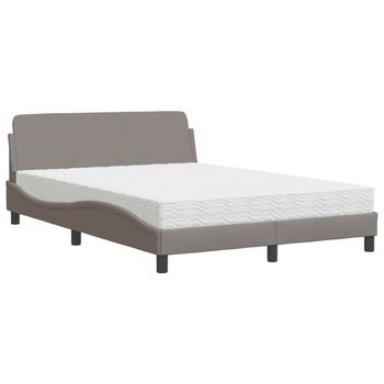 Cama Matrimonial | Cama Para Adulto | Cama Con Colchón Dover Tela Gris Taupe 140x190 Cm