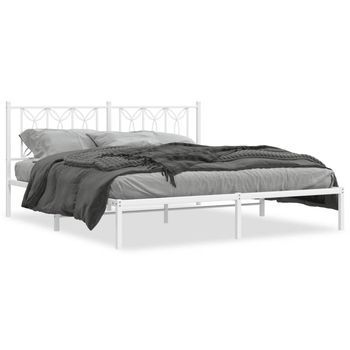 Cama Doble | Cama Para Adultos | Estructura De Cama De Metal Con Cabecero Blanco 183x213 Cm