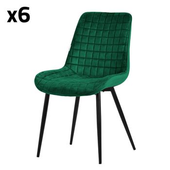 6x Sillas de comedor verde oscuro tapizado de terciopelo con respaldo