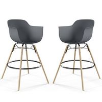 taburete de bar - diseno escandinavo - patas de madera - pack de 2 - nordika gris oscuro