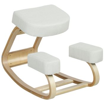 Vinsetto Silla Ergonómica con Rodilleras en Madera de Abedul y Cojín, 51x69x58 cm, Crema
