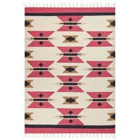 alfombra kilim de algodon rojo beige negro 200 x 300 cm a mano geometrico borlas garni