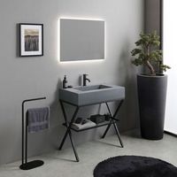 mueble de bano de suelo de 80cm con lavabo gris y espejo led retroiluminado