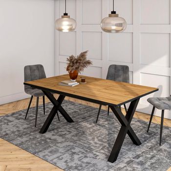Mesa comedor efecto madera roble y negro 167x90x74cm