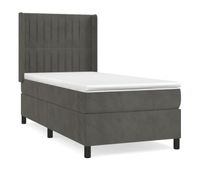 cama box spring con colchon terciopelo gris oscuro 100x200 cm rayas verticales