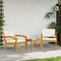 conjunto bistro de 3 piezas con cojines - hecho de madera maciza de acacia v6579 unico  nata