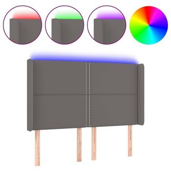 Cabecero Con Led Cuero Sintético Gris 147x16x118/128cm