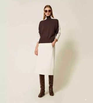 Twinset para mujer. 252TP2191 Falda midi de tejido scuba blanco (40), Casual, Viscosa