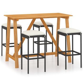 Set De Bar Para Jardín 5 Piezas Y Cojines Ratán Sintético Negro Vidaxl