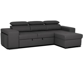 Sofá-cama chaise longue budwing john negro c/ cabecera ajustable y 2 pufs - 5 plazas - 263x127x96 cm