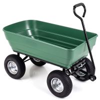 costway carretilla de jardin basculante 125l con mango ajustable 4 ruedas grandes y marco metalico para patios granjas verde