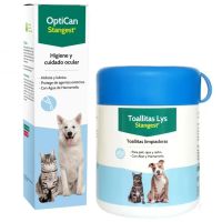 pack optican 125 ml  toallitas lys 40 toallitas solucion completa para la higiene ocular y auricular de perros y gatos stangest