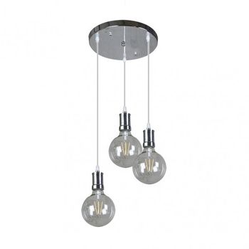 FABRILAMP Lampara Prisco 3xe27 Cromo/transparente Bombillas Incluidas 24w 2700k 2550lm Regx36x36 Cm