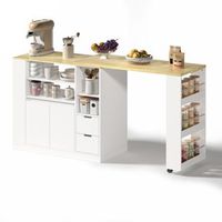 isla de cocina con encimera extensible rincon de cafe y mesa de comedor extensible - blanco
