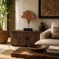 decoracion ginko tallada de mango marron 51x9x60 cm
