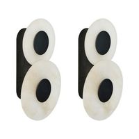 conjunto de 2 lamparas de pared modernas led pantalla redonda de marmol base de metal blanco ythan