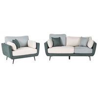 conjunto de sala de estar sofa tapizado de 4 plazas con reposabrazos y sillon patas macizas cojines adicionales verde bolga