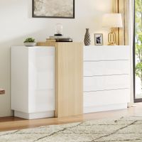 aparador efecto madera blanco brillo con 4 cajones y 2 puertas
