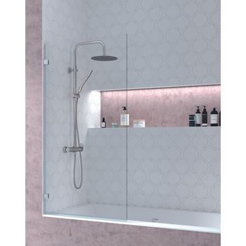 Mampara De Bañera Frontal Puerta Abatible | Vidrio Templado 6mm Antical | Altura 150cm | 85cm Cromo | Transparente - 85 Cm - Cromo Brillo