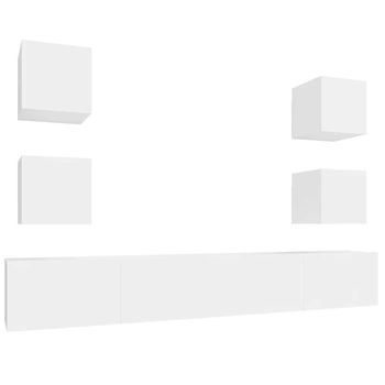 Set De Muebles Para Tv 6 Piezas Madera Contrachapada Blanco Vidaxl