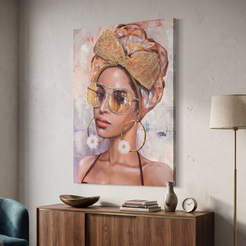 Pintura sobre lienzo multicolor mujer con aplicaciones cm 70x3x100
