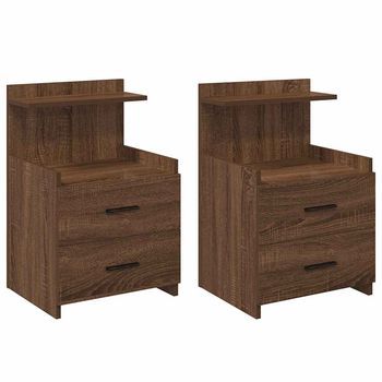 Mesitas De Noche | Mesilla De Noche | Cabinete De Noche 2 Piezas Con 2 Cajones Roble Marrón 40x36,5x62 Cm Cfw40575