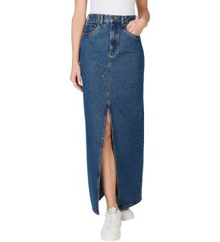 Pepe Jeans para mujer. PL901168CT9 Falda Maxi Hw azul (L), Casual, Algodón, Denim, Sostenible