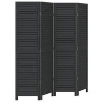 biombo separador de 4 paneles madera maciza paulownia negro vidaxl