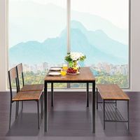 juego mesa reunion industrial 2 sillas 1 banco marco metal estante marron claro