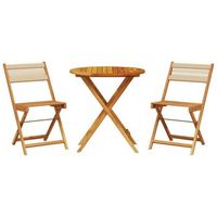 juego de bistro de 3 uds  conjunto mueble jardin mesa y sillas polipropileno y madera maciza beige