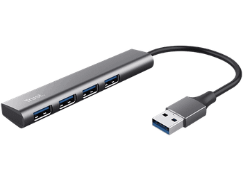 Hub - Trust 24947 Halyx 4, USB-A, 4 puertos, 5 Gbit/s, Gris