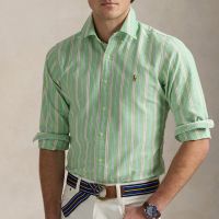 polo ralph lauren custom fit fun stripe cotton long sleeved shirt - l