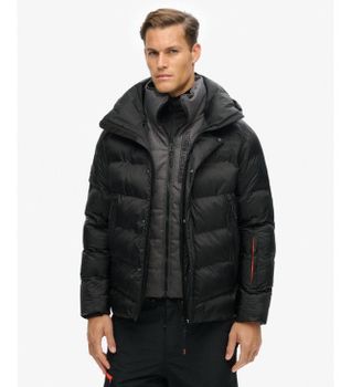 Superdry para hombre. MS110175A Abrigo Ski Sport Puffer negro (M), Casual, Nylon reciclado