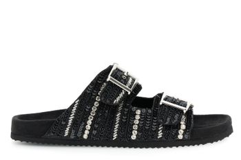zapatilla con doble hebilla y bordado black 37