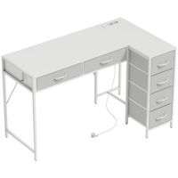homcom escritorio esquinero reversible con 6 cajones 126x48 cm con toma de corriente puerto de carga usb y usb-c blanco   aosom espana