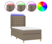 cama box spring colchon y luces led tela gris taupe 100x200 cm botones