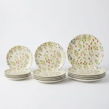 Vajilla Completa 12 Piezas Cerámica Stoneware Para 4 Personas, Vajilla Bouquet Con Diseño Floral, Apta