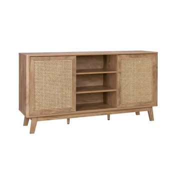 Aparador Con 2 Puertas Correderas Y Estantes Efecto Madera Y Caña,