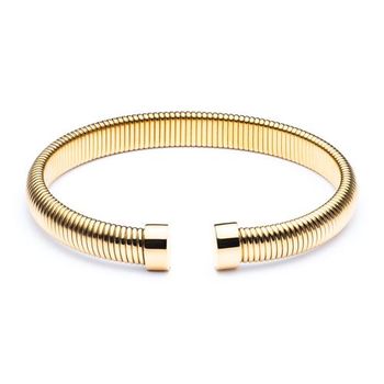 Brazalete rígido de acero inoxidable chapado en oro con diseño de serpiente