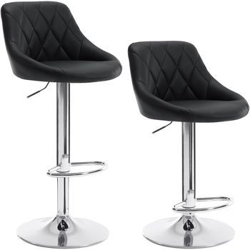 Juego De 2 Taburetes De Bar Con Respaldo Cuero Sintético,39 X 47 X 104 Cm,regulable En Altura,negro,woltu