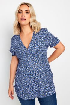 Yours Blusa Azul De Viscosa Con Estampado Mosaico, Mujer Curvy Y Tallas Grandes, Yours
