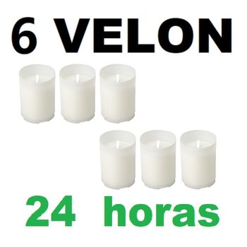 PACK 6 VELONES MEDIANO BLANCO,24 HORAS DURACIÓN,47mmX60mm,VELA lumar BLANCO,fespu