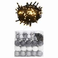 set de bolas de navidad 120 pzas con pico 300 led blanco y gris vidaxl