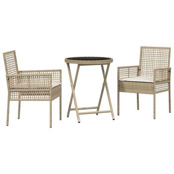 Juego Bistro De Jardín 3 Piezas | Mueble De Jardín Beige Ratán Sintético